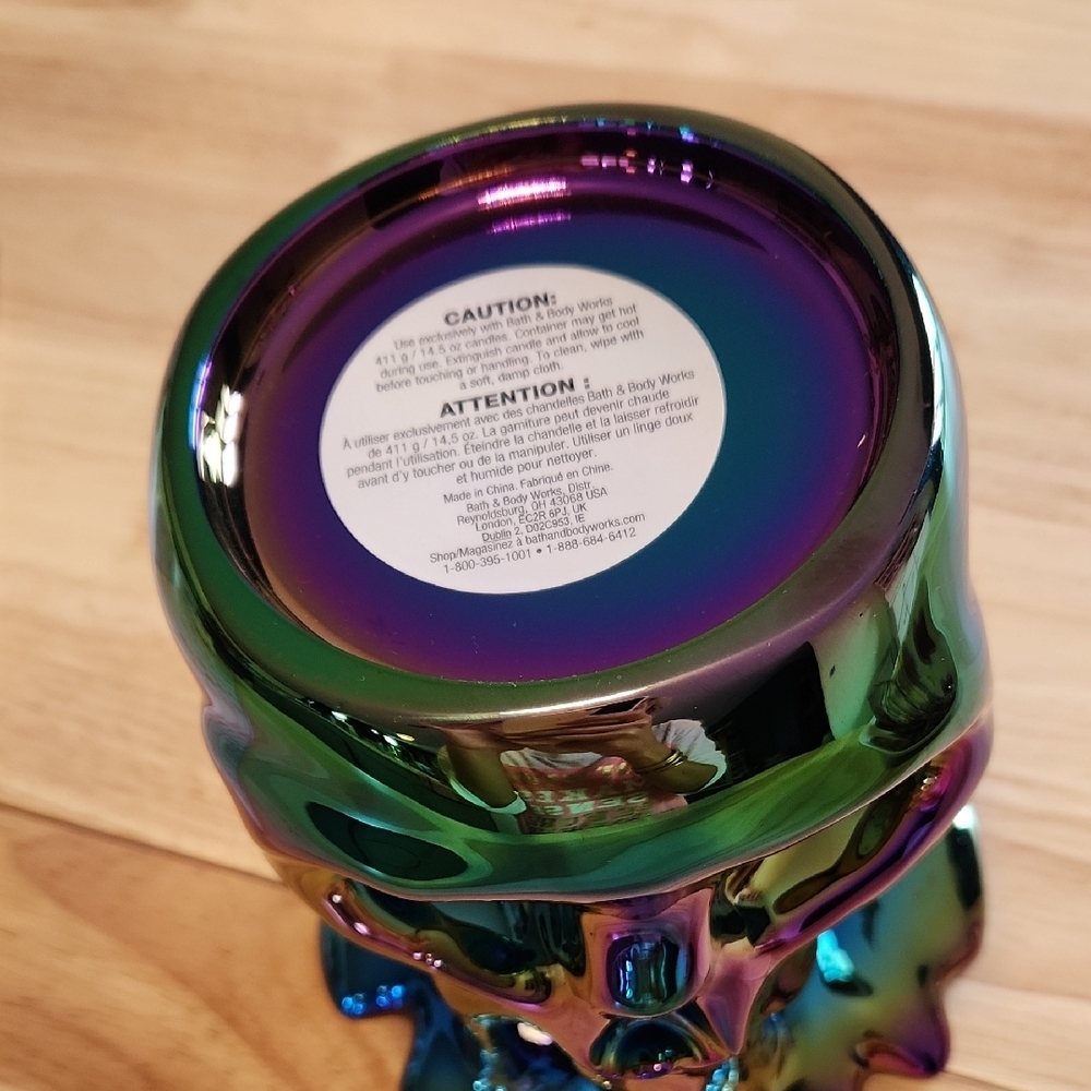 Bath & Body Works Purple Oil Slick Skeleton 3 Wick Candle Holder - New W/ Tag - Picture 2 of 2